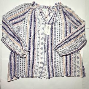 Grace & Lace Bell Long Sleeves Floral Ruffle Button Down Pink & Purple Top NWT L